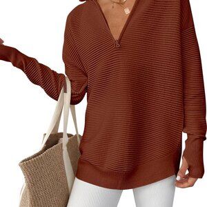 Womens Long Sleeve Knit Pullover Sweater V Neck Collared Ribbed Casual Top